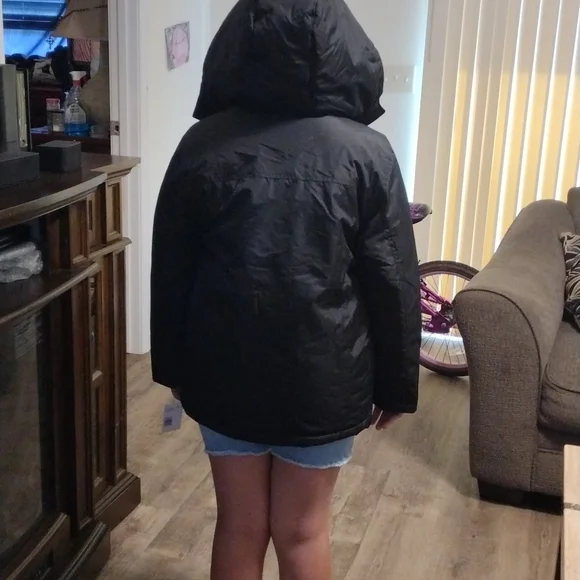 DKNY black hooded jacket Big Girl size medium 10/12. Jackets & Coats